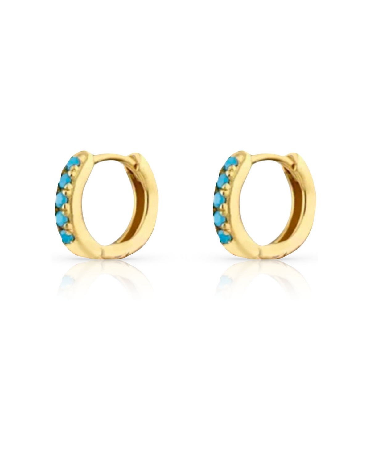 Ben Oni 18k Gold Vermeil Pave Turquoise Huggie Hoop Earrings