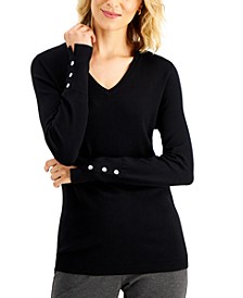 Button-Cuff V-Neck Sweater, Created for Macy's