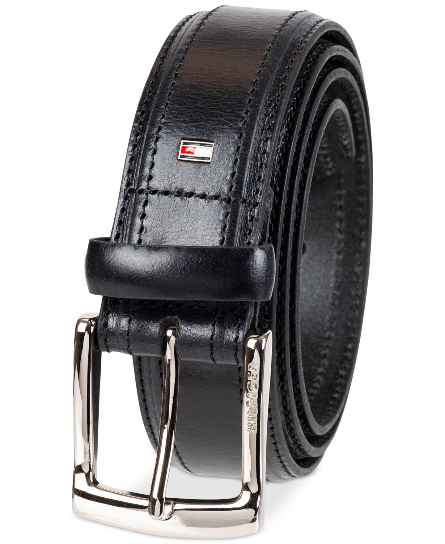Мужской ремень Tommy Hilfiger 35MM Stitched Classic Dress Leather Belt, цвет: Чёрный — фото 2