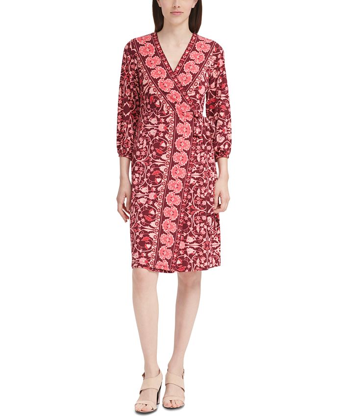 Calvin Klein Printed 3/4-Sleeve Dress - Macy's