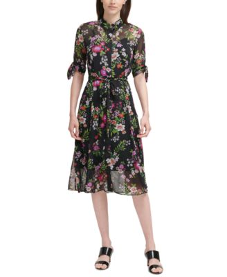 calvin klein floral print chiffon midi dress