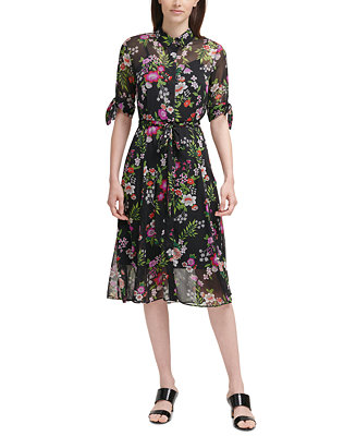 Calvin Klein Floral-Print Chiffon Midi Dress - Macy's