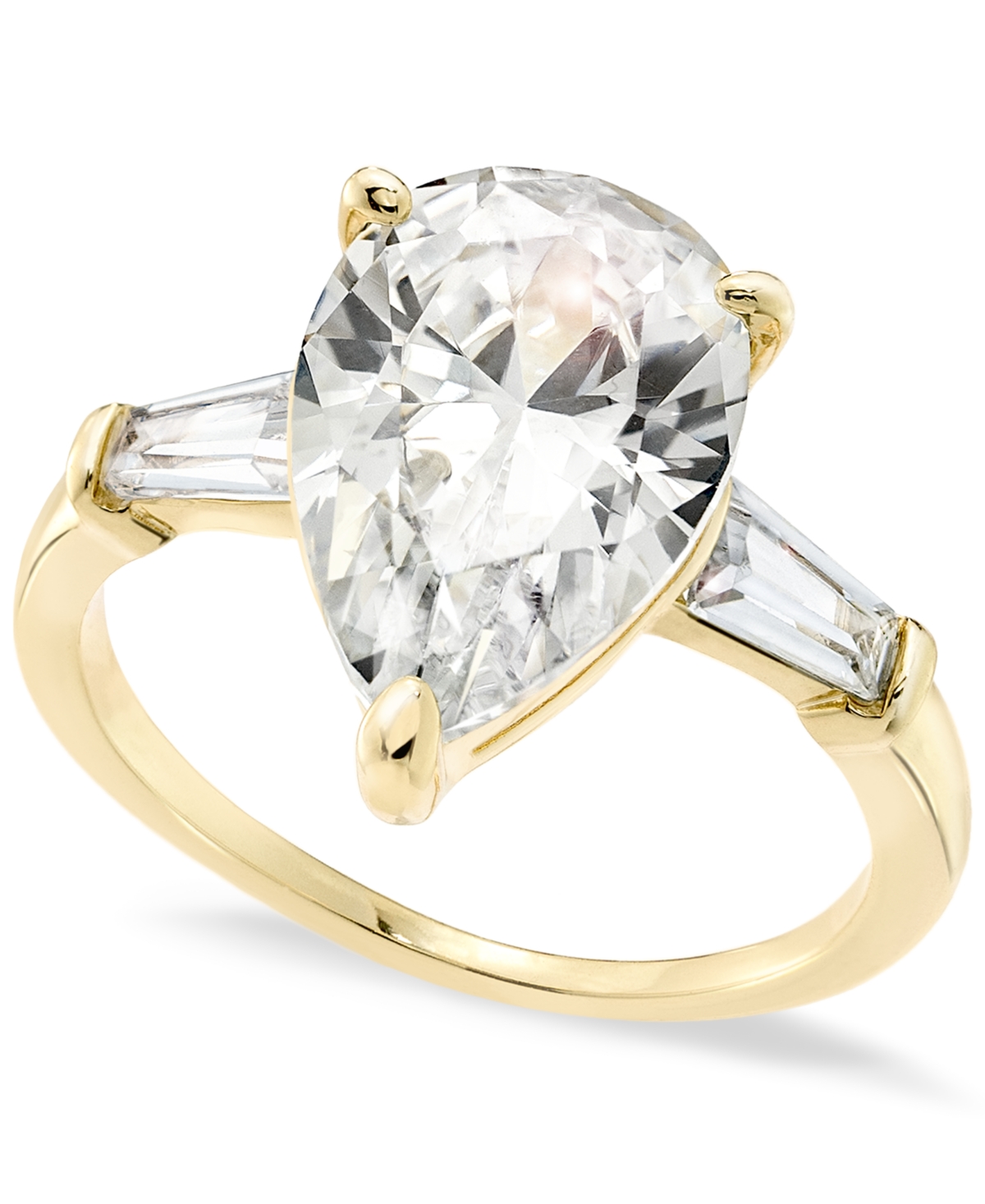 Gold-Tone Pear-Shape & Baguette-Cut Cubic Zirconia Ring, Created for Macy's - Gold