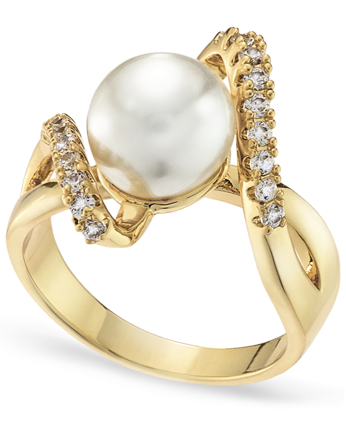 Gold Plated Pave & Imitation Pearl Bypass Ring, Created for Macy's - Gold