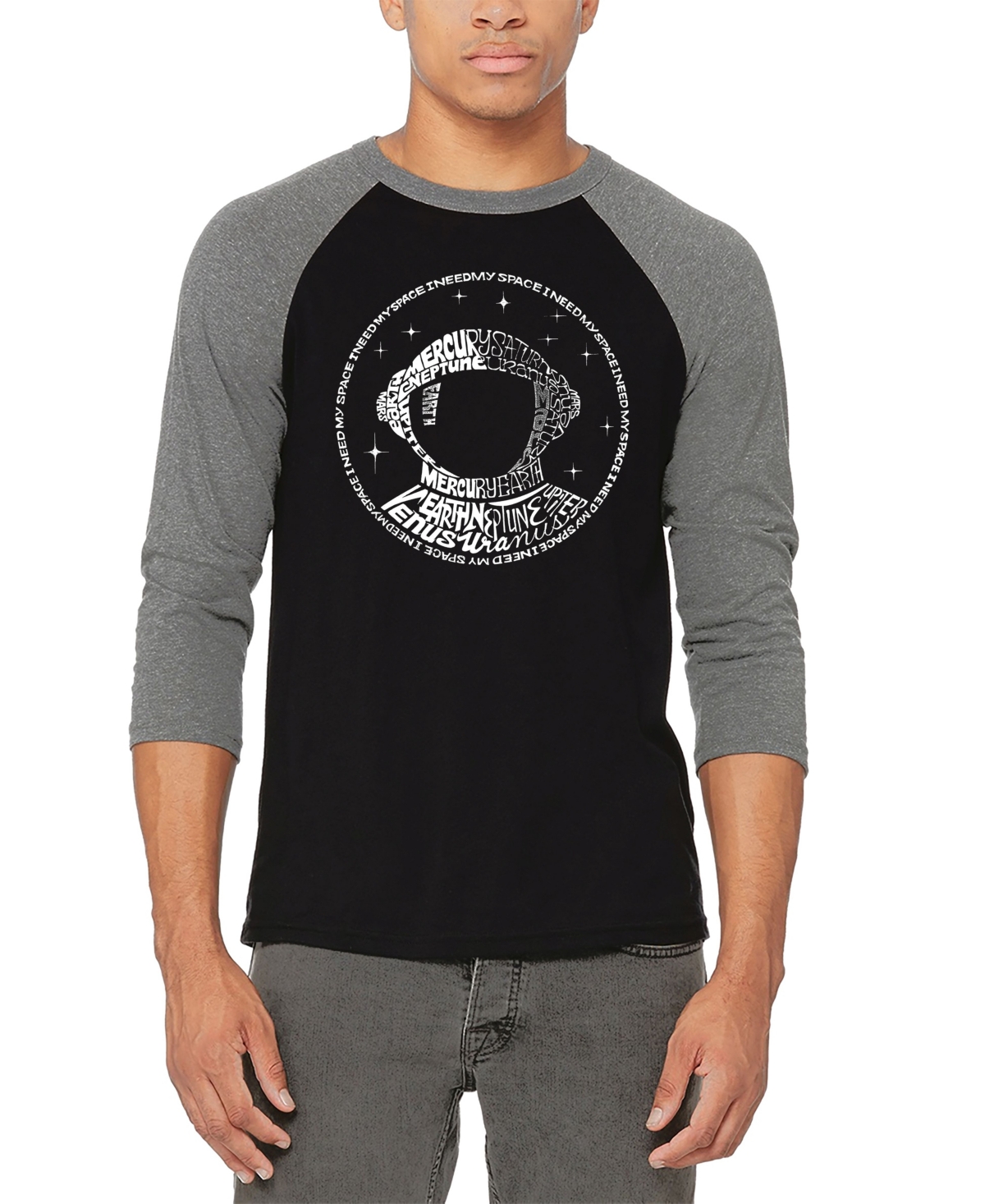 Men's I Need My Space Astronaut Raglan Baseball Word Art T-shirt - Gray