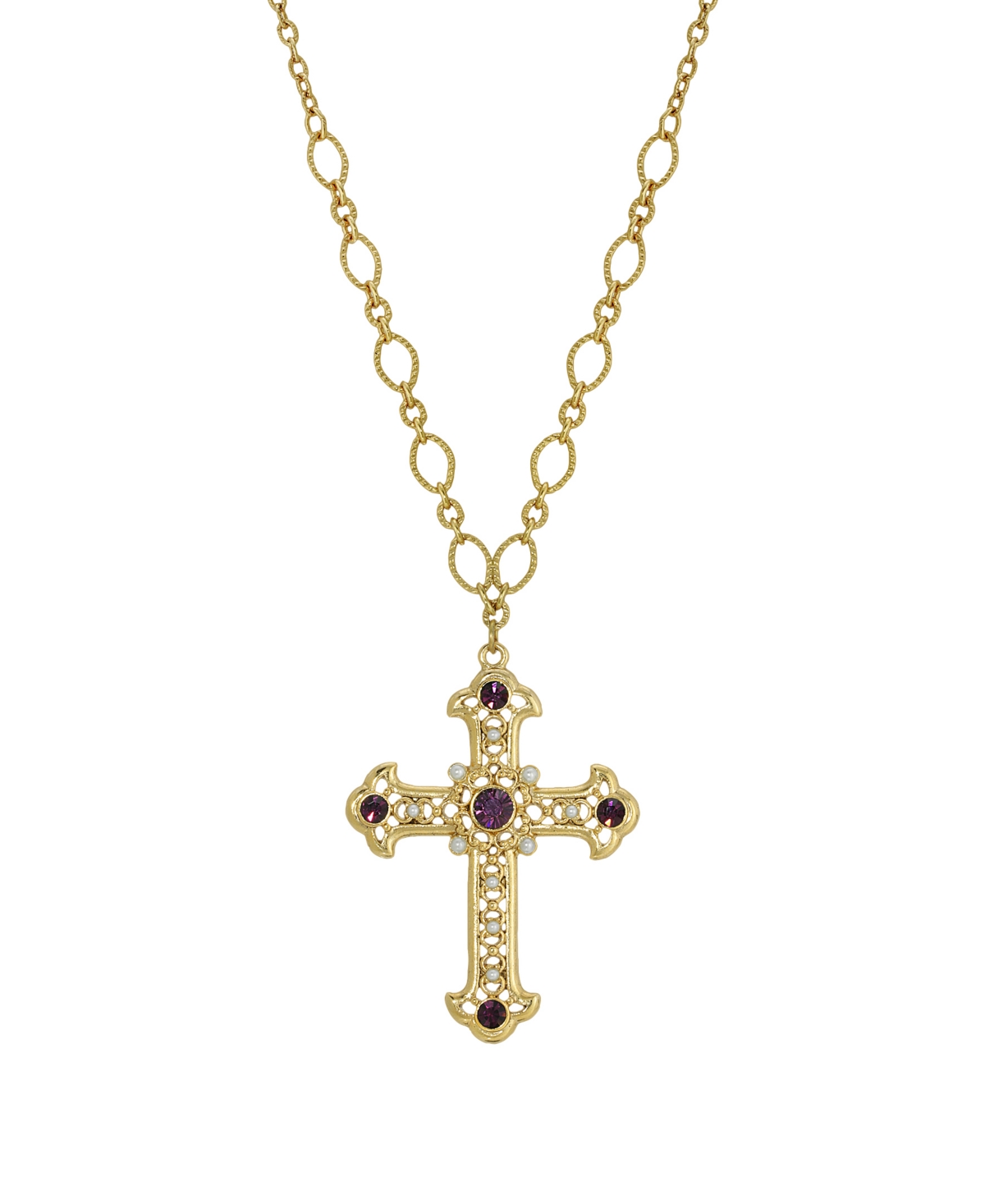 14K Gold Dipped Amethyst Cross Necklace - Purple