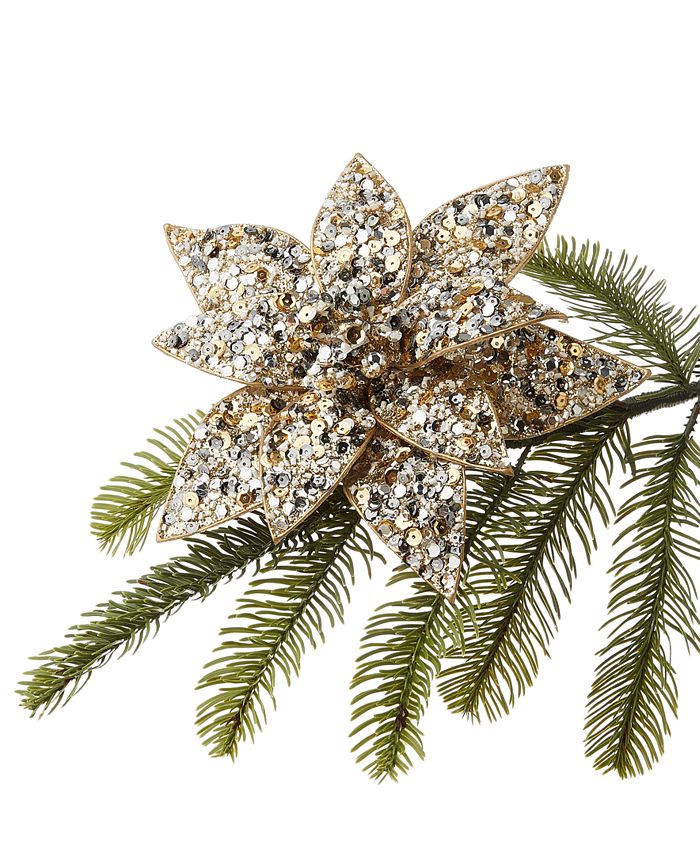 Holiday Lane Black Tie Black & Gold Sequin Flower Clip Ornament, Created for Macy's Macy's