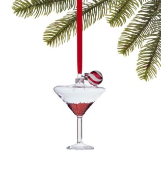 Holiday Lane - Peppermint Twist Glass Martini Glass with Red Glitter Ornament