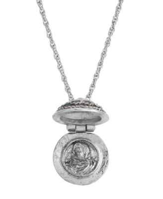 Silver-Tone Blue Enamel Cross Pendant Enclosed Virgin Mary Necklace