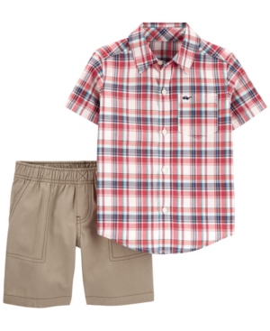 Baby Boys Plaid Button-Front and Canvas Short 2 Piece Set