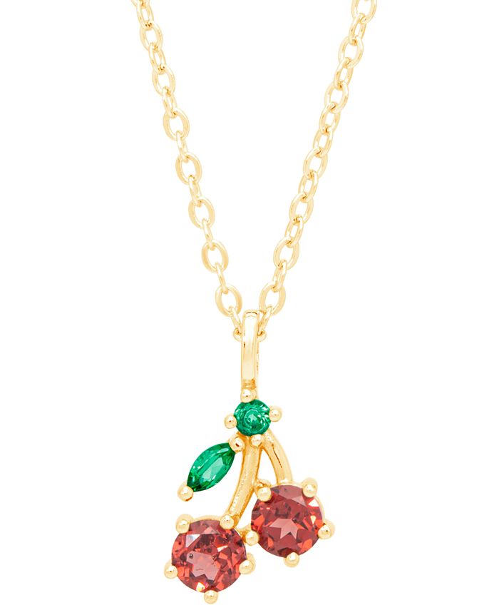 Macy's - Rhodolite Garnet (1/4 ct. t.w.) & Green (1/20 ct. t.w.) Cherry Fruit 18" Pendant Necklace in 14k Gold-Plated Sterling Silver