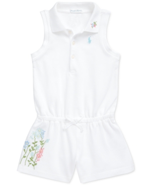 Ralph Lauren Baby Girls Embroidered Pique Polo Romper