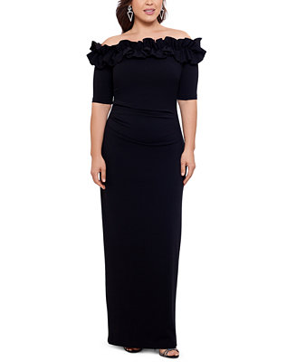 XSCAPE Plus Size Ruffled Off-The-Shoulder Gown - Macy's