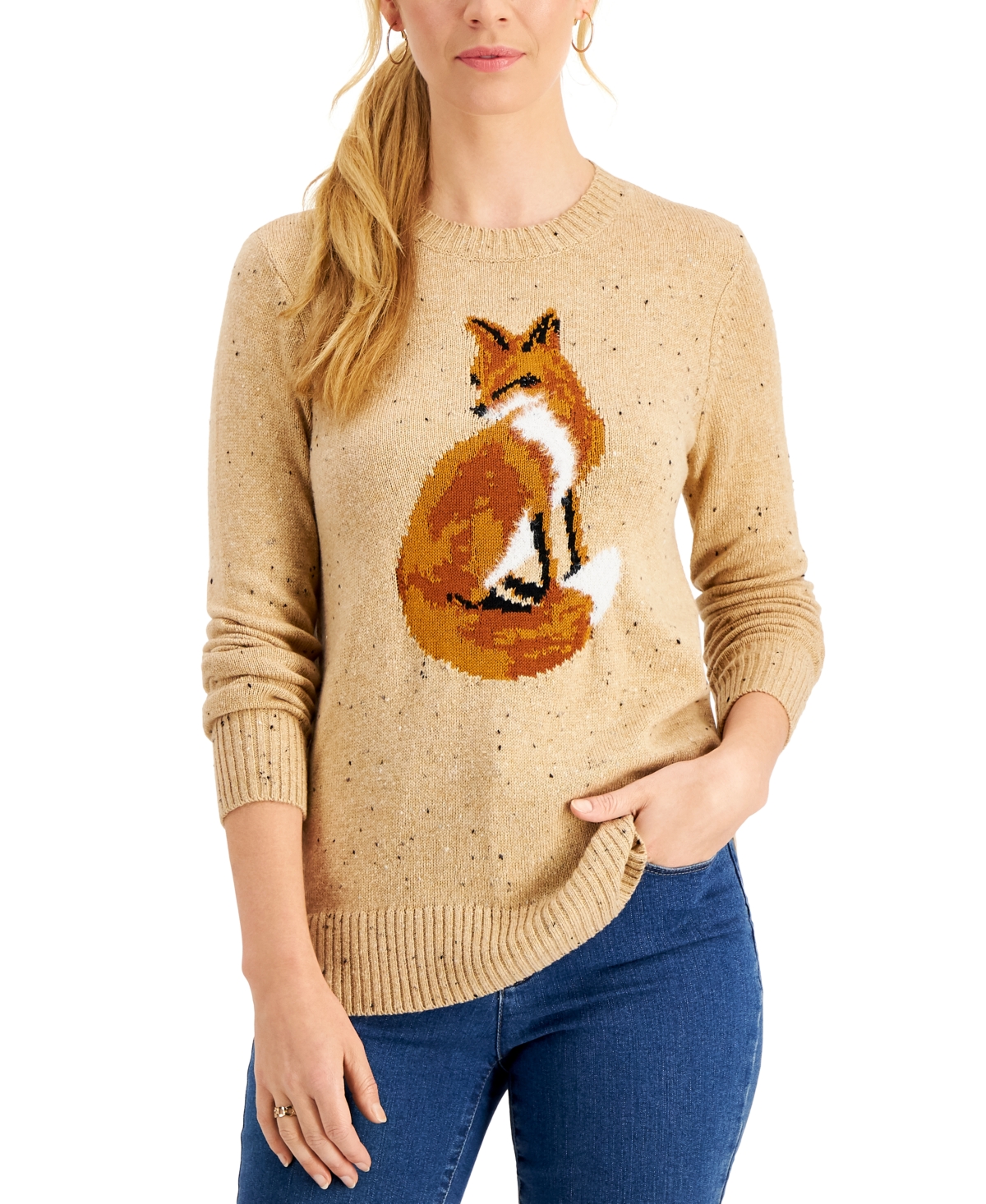 Charter Club Fox-Print Sweater, Created for Macy's