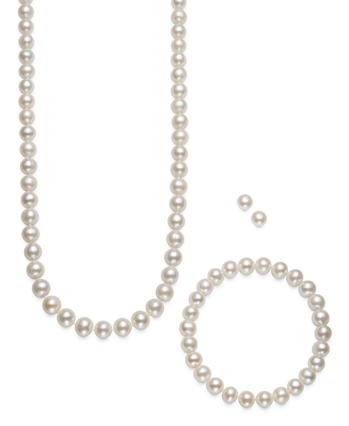 Macy's Cultured Freshwater Pearl 3 Piece Set, Necklace, Earrings and ...