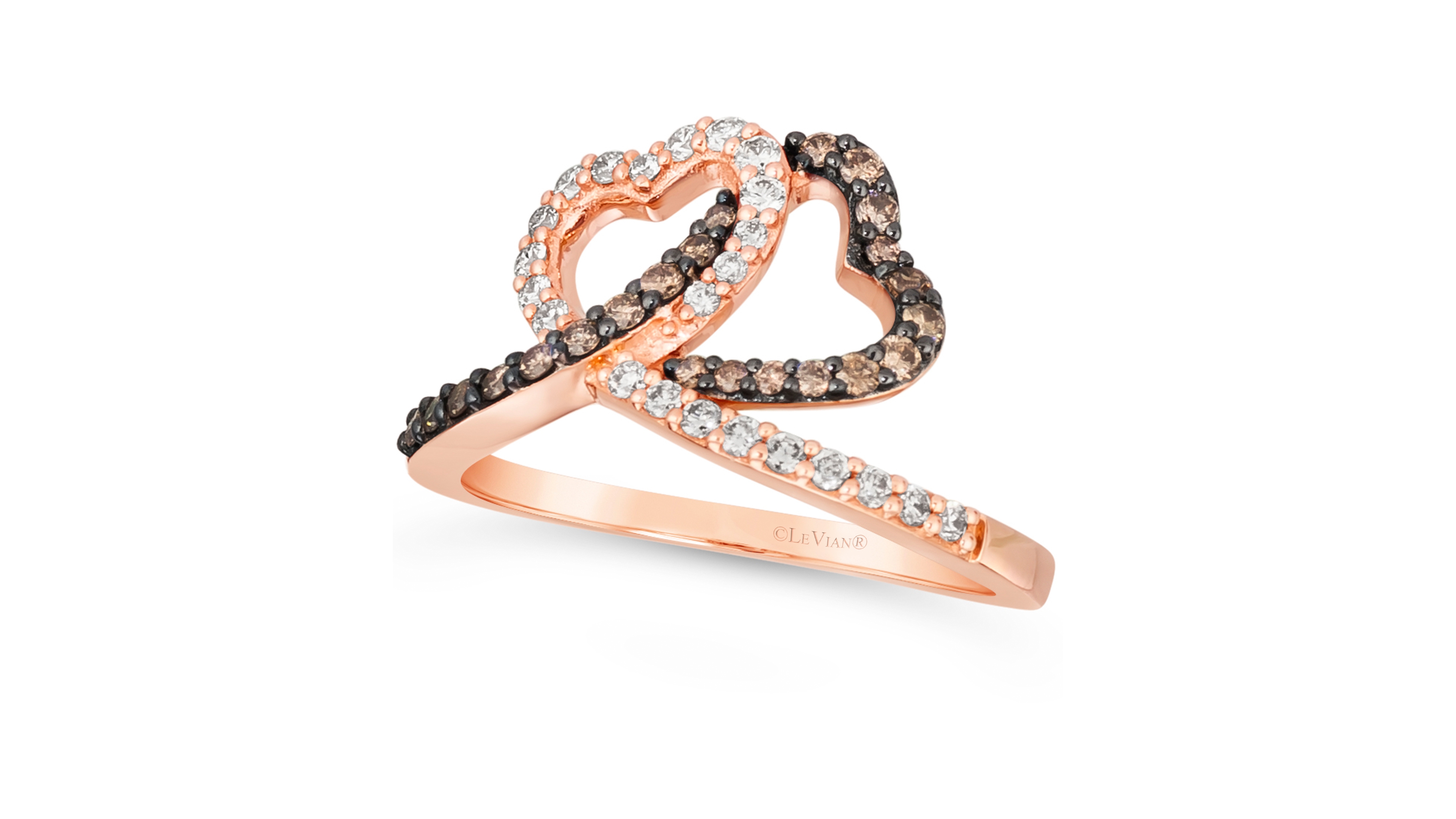 Le Vian Chocolate Diamond (1/4 ct. t.w.) & Nude Interlocking Heart Ring 14k Rose, Yellow or White Gold