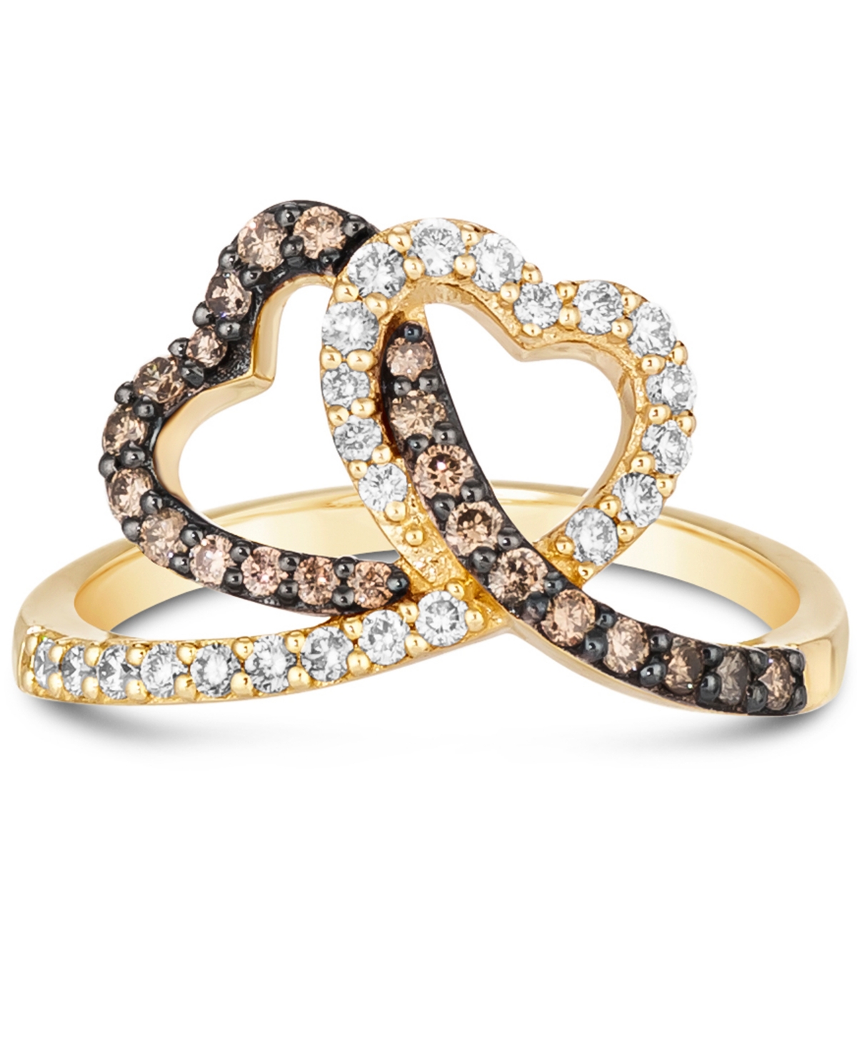 Le Vian Chocolate Diamond (1/4 ct. t.w.) & Nude Diamond (1/4 ct. t.w.) Interlocking Heart Ring in 14k Rose, Yellow or White Gold
