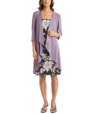 R & M Richards Floral-Print 2-Pc Jacket & Necklace Dress
