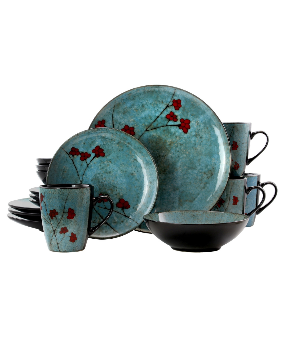 Floral Accents Dinnerware Set of 16 Pieces - Blue