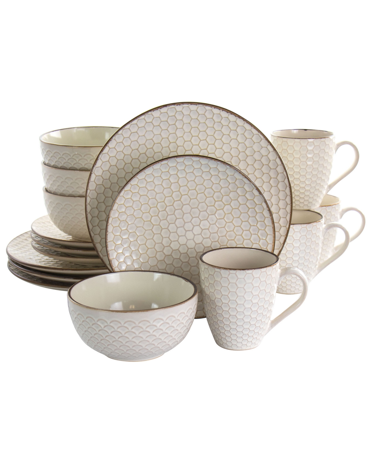 Elama Honey Dinnerware Set Of 16 Pieces In White
