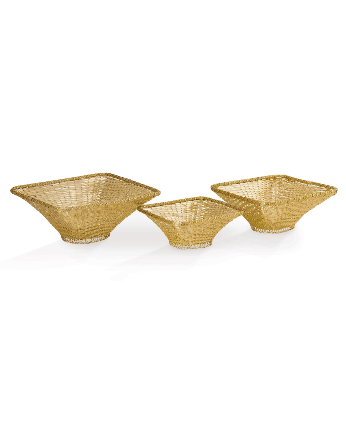 Spi Square Woven Baskets, Set Of 3 In Gold-tone