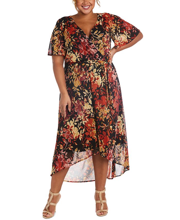 R & M Richards Plus Size Floral-Print Faux-Wrap Dress - Macy's