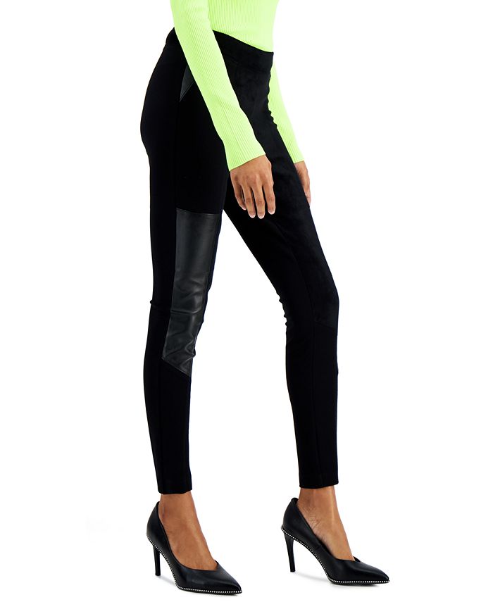 Bar III Faux-Leather-Patch Leggings, Created for Macy's - Macy's