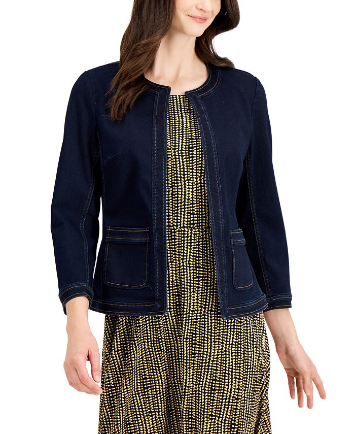 Kasper Collarless Polished Denim Jacket Macy's