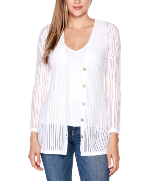 Belldini Black Label Striped Long Sleeve Button-Front Cardigan