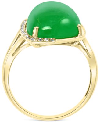 EFFY&reg; Dyed Green Jade (17x12mm) & Diamond (1/10 ct. t.w.) Statement Ring in 14k Gold