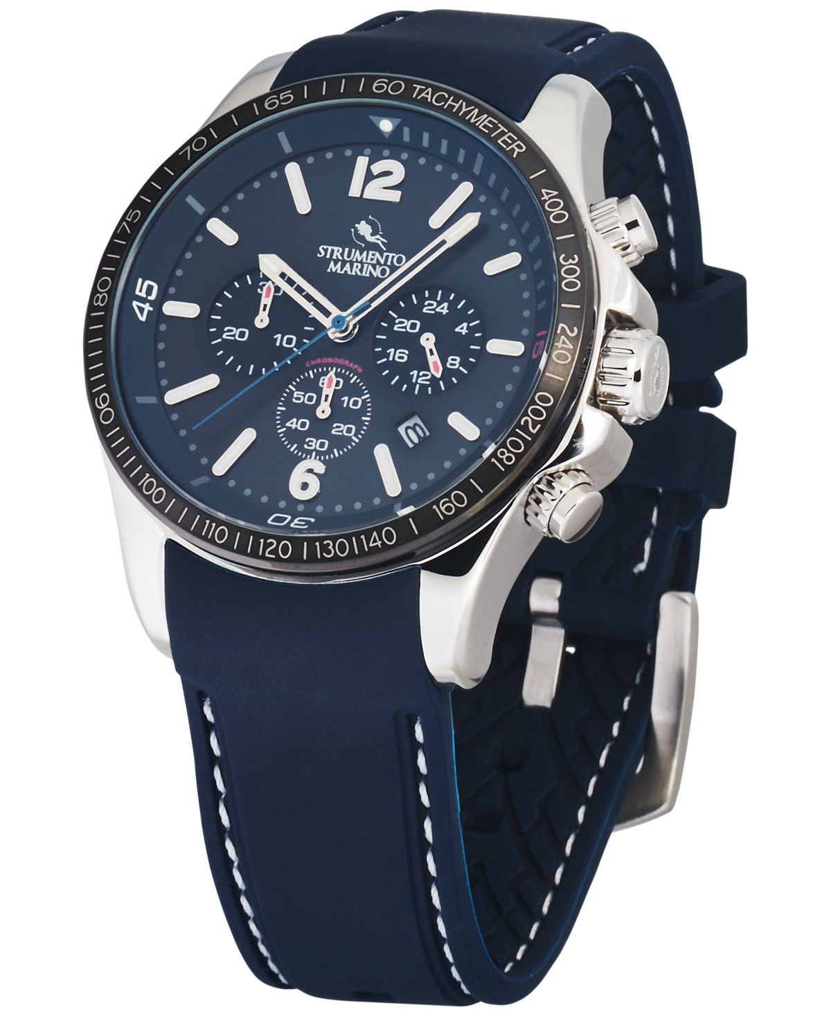 Shop Strumento Marino Men's Chronograph Lincoln Blue Silicone Strap Watch 45mm In Black Dial  Blue Silicone Strap