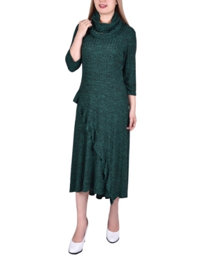 Women's 3/4 Sleeve Ribbed Cowl Neck Dress with Detachable Scarf Headband