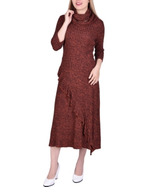 Women's 3/4 Sleeve Ribbed Cowl Neck Dress with Detachable Scarf Headband