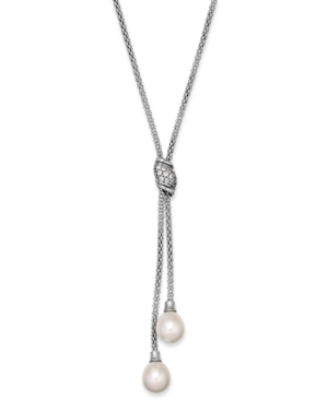 image of Cultured Freshwater Pearl (7-1/2 mm) and Cubic Zirconia (1/4 ct. tw.) Lariat Necklace in Sterling Silver