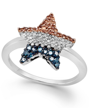 image of Diamond Flag Star Ring in Sterling Silver (1/4 ct. t.w.)