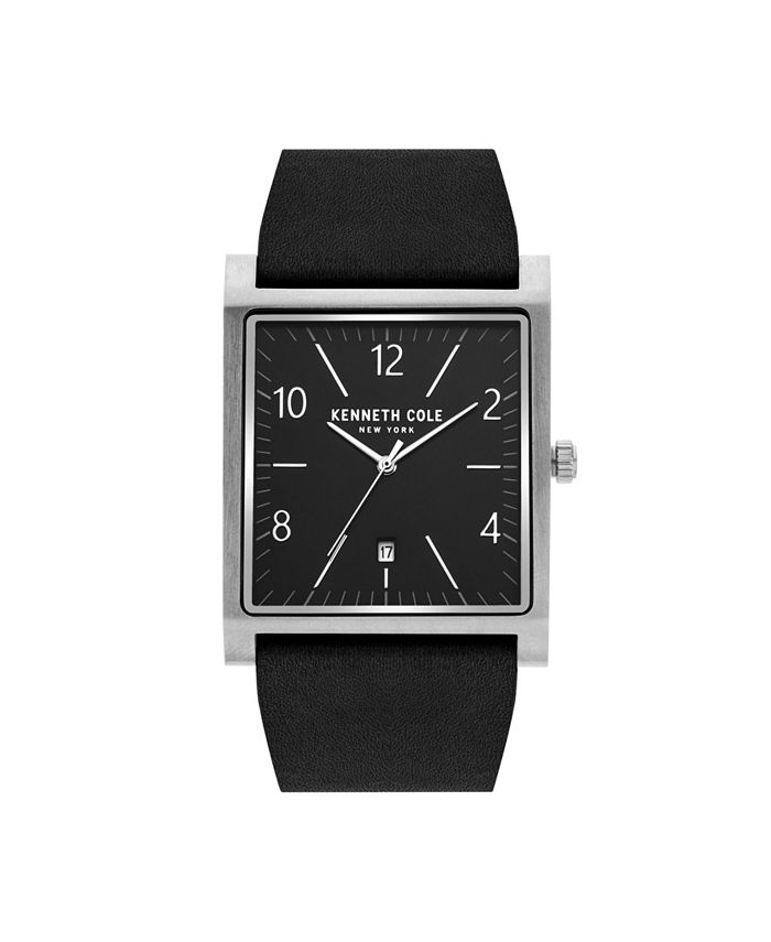 Kenneth Cole New York Men's 3 Hands Date Black Genuine Leather Strap ...