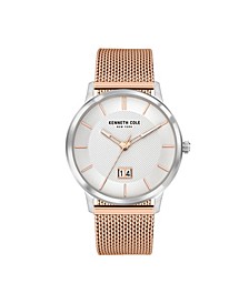 Men's 3 Hands Date Rose Gold-Tone Stainless Steel Mesh Watch 42mm