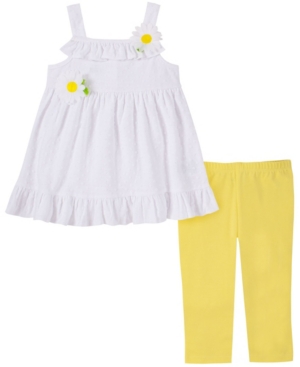 Kids Headquarters Toddler Girls 2-Piece Eyelet Daisy Tunic Top and Capri Leggings Set
