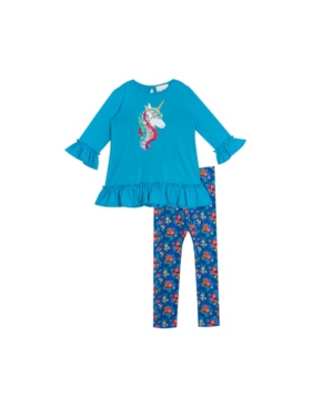 Little Girls Sequin Unicorn Applique with Printed Legging Set