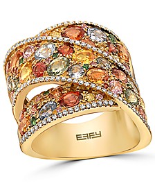 EFFY® Multi-Gemstone (5-3/4 ct. t.w.) & Diamond (1/3 ct. t.w.) Crossover Wide Statement Ring in 14k Gold