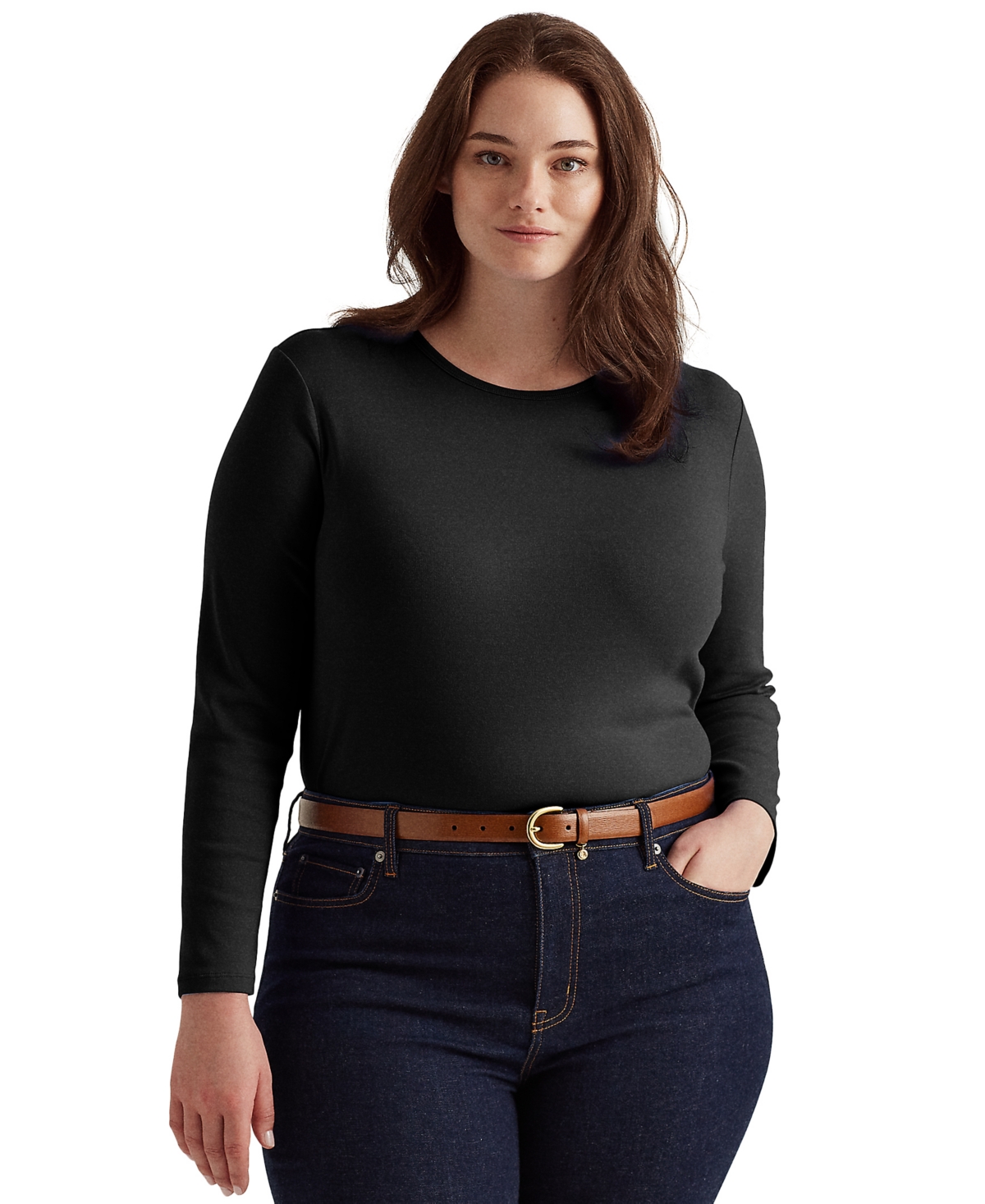 Lauren Ralph Lauren Plus Size Stretch Long-sleeve Tee In Polo Black