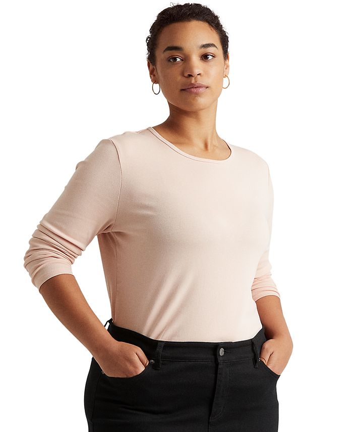 Lauren Ralph Lauren Plus Size Stretch Long-Sleeve Tee & Reviews - Tops -  Plus Sizes - Macy's