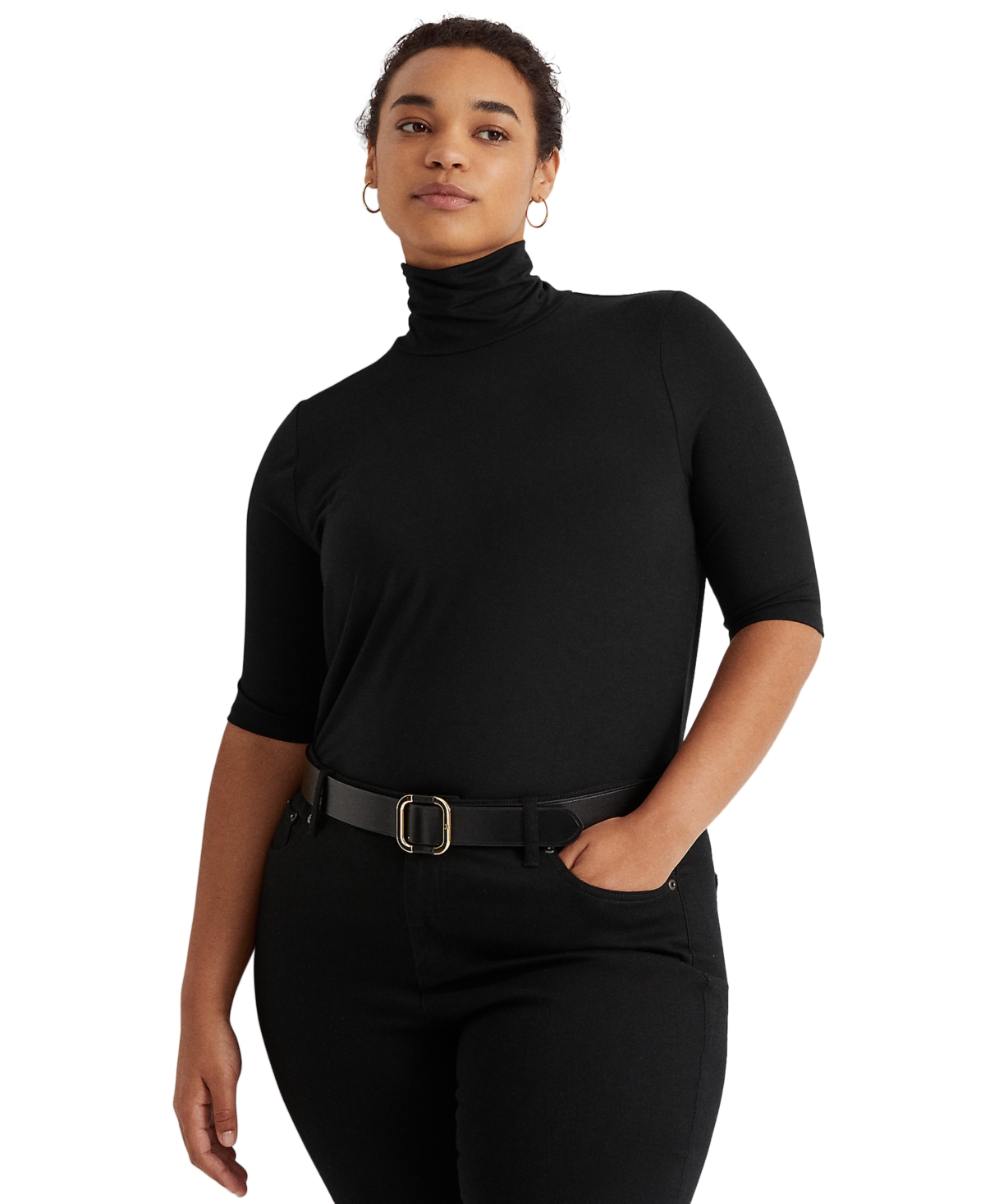 Lauren Ralph Lauren Plus Size Lightweight Turtleneck Sweater In Black