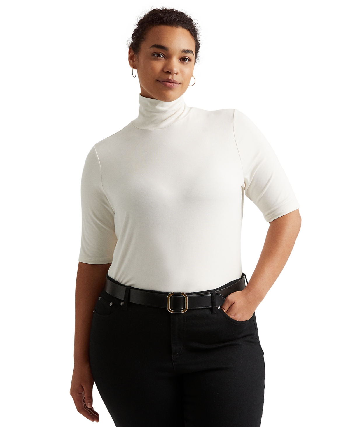 Lauren Ralph Lauren Plus Size Lightweight Turtleneck Sweater In White