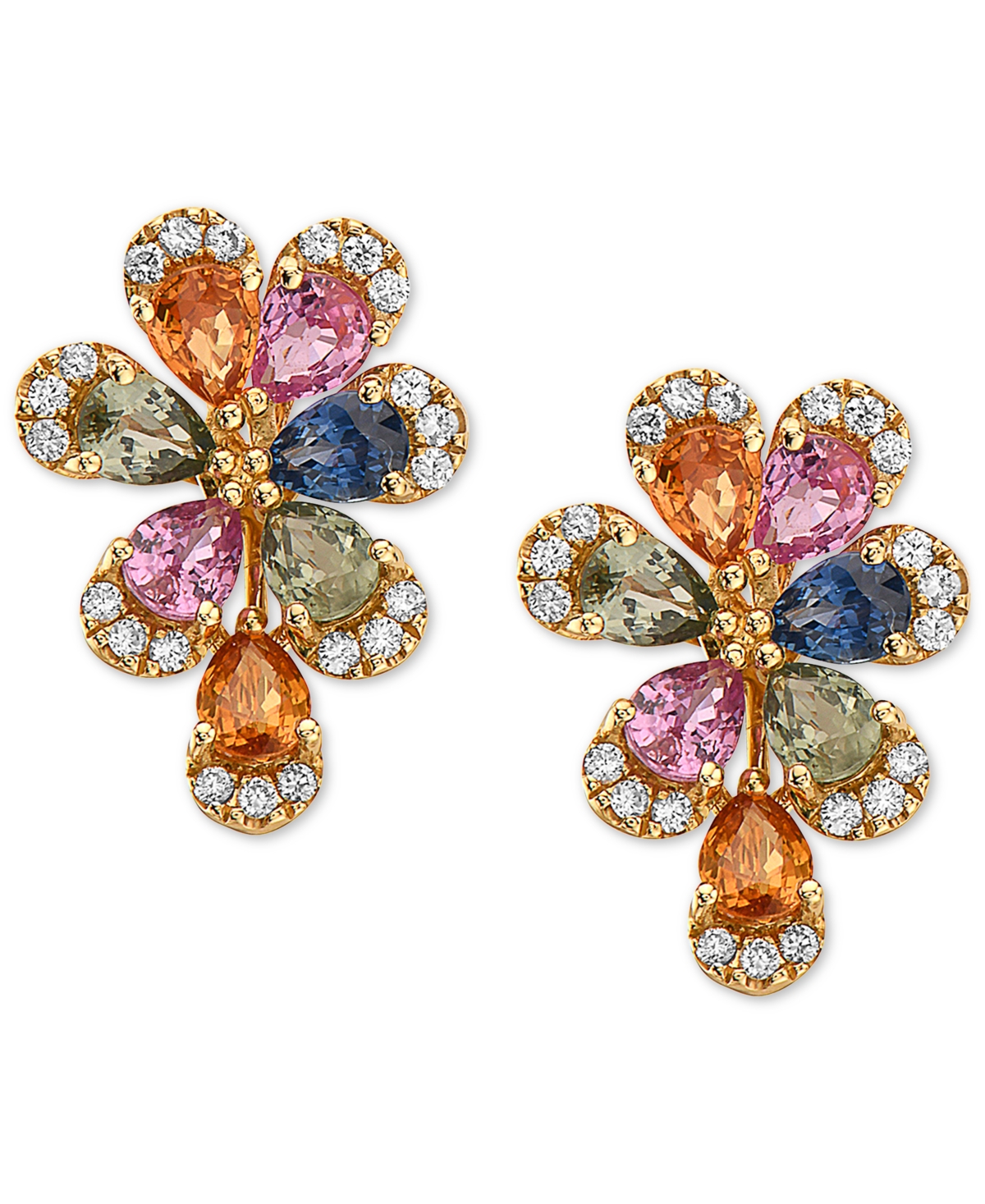 EffySapphire (2-1/2 ct. t.w.) & Diamond (1/5 ct. t.w.) Flower Stud Earrings in 14k Gold - Multi