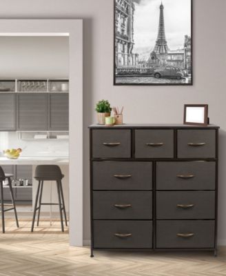9 Drawers Dresser - Furniture Storage for Bedroom, Closet, Office Organization - Steel Frame, Wood Top, Fabric Bins