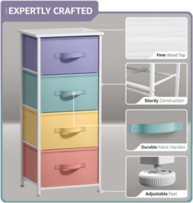 4 Drawers Chest Nightstand - Storage for Closet, Home, College Dorm - Features Steel Frame, Wood Top, & Fabric Bins