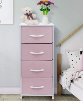 4 Drawers Chest Nightstand - Storage for Closet, Home, College Dorm - Features Steel Frame, Wood Top, & Fabric Bins