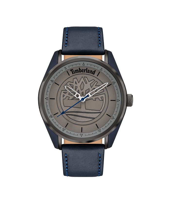 Timberland - Mens 3 Hands Blue Dark Genuine Leather Strap Watch 45mm