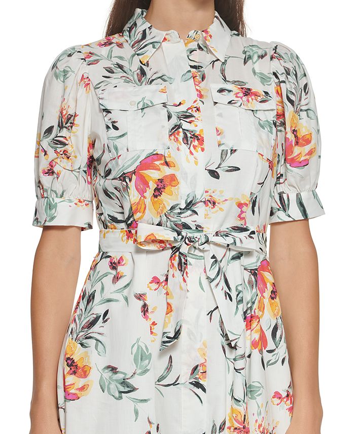 Calvin Klein Cotton Floral-Print Shirtdress - Macy's